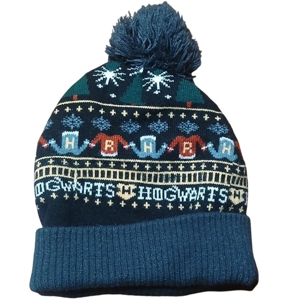 Harry Potter Wizarding World Kids Hogwarts‎ Fair Isle Knit Beanie Pom Hat Blue
